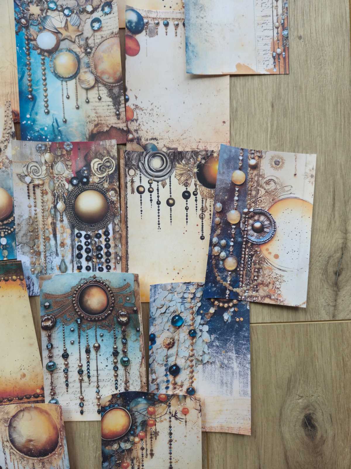 15 Adet Otantik Karışık Boncuk Temalı Scrapbook Kağıt Seti Bullet Journal Dekupaj Kağıdı