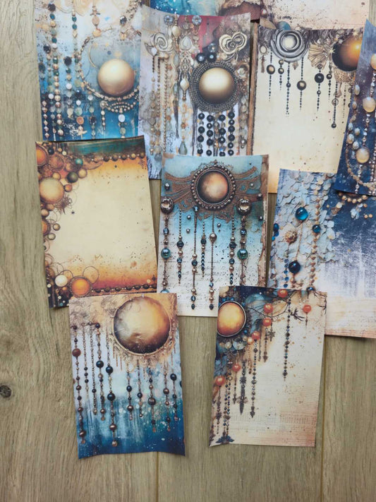 15 Adet Otantik Karışık Boncuk Temalı Scrapbook Kağıt Seti Bullet Journal Dekupaj Kağıdı