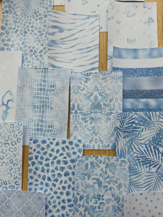 18 Adet Soft Mavi Desen Temalı Scrapbook Kağıt Seti Bullet Journal Dekupaj Kağıdı