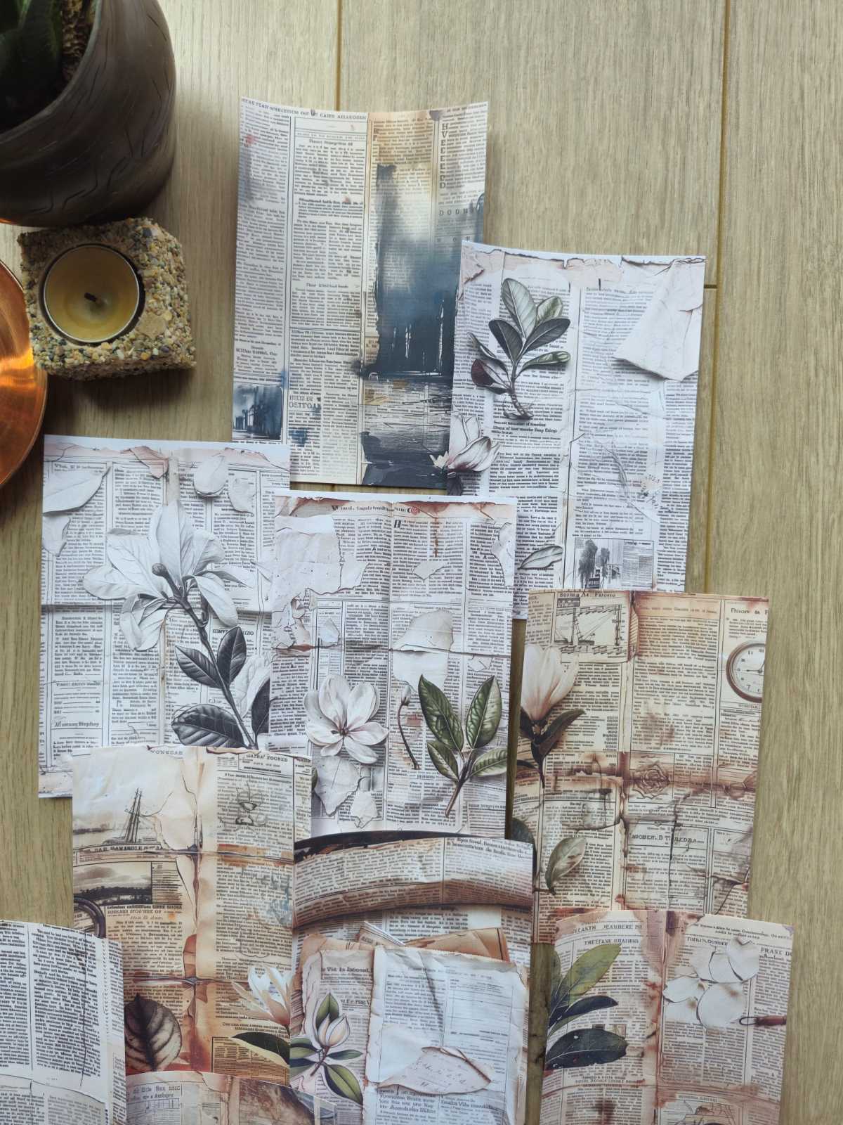 15 Adet Vintage Eskitme Gazete Temalı Scrapbook Kağıt Seti Bullet Journal Dekupaj Kağıdı