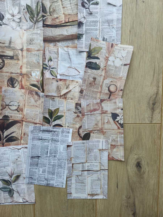 15 Adet Vintage Eskitme Gazete Temalı Scrapbook Kağıt Seti Bullet Journal Dekupaj Kağıdı