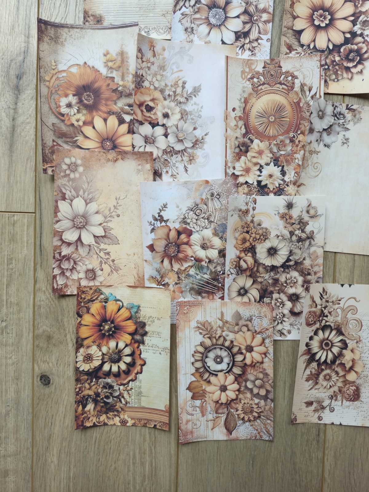 15 Adet Vintage Eskitme Kahverengi Gül Temalı Scrapbook Kağıt Seti Bullet Journal Dekupaj Kağıdı