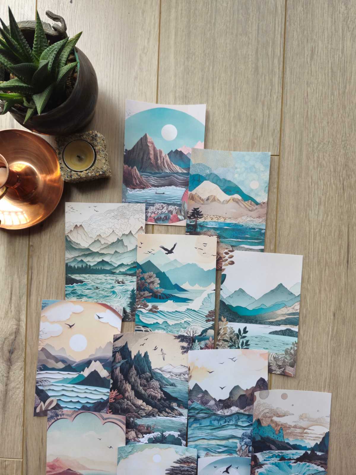 15 Adet Manzara Temalı Scrapbook Kağıt Seti Bullet Journal Dekupaj Kağıdı
