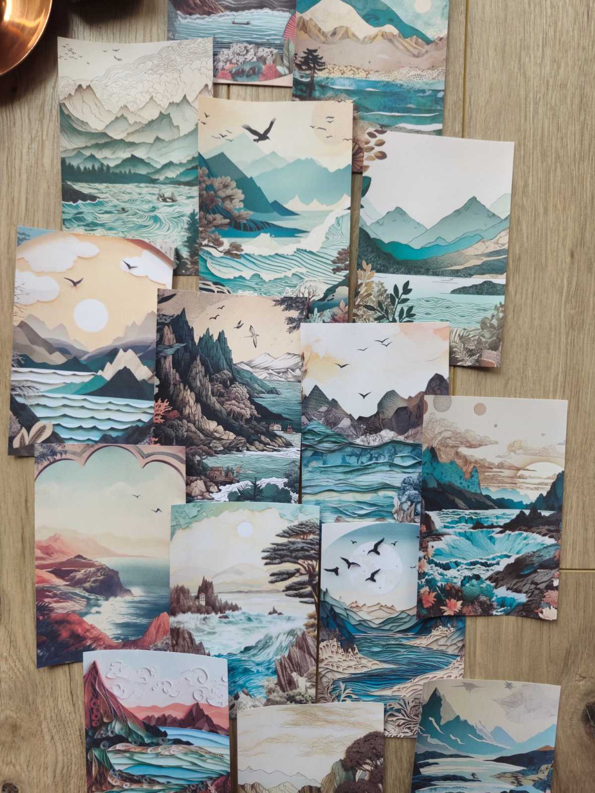 15 Adet Manzara Temalı Scrapbook Kağıt Seti Bullet Journal Dekupaj Kağıdı