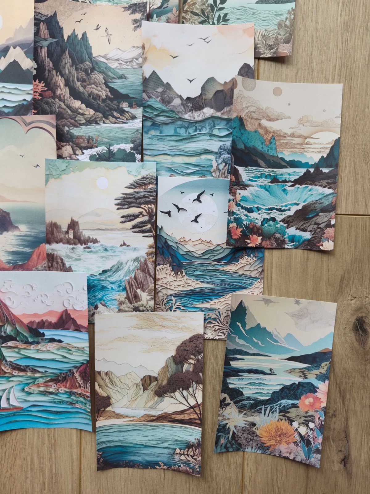15 Adet Manzara Temalı Scrapbook Kağıt Seti Bullet Journal Dekupaj Kağıdı