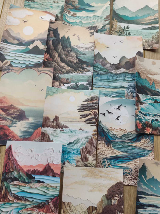 15 Adet Manzara Temalı Scrapbook Kağıt Seti Bullet Journal Dekupaj Kağıdı