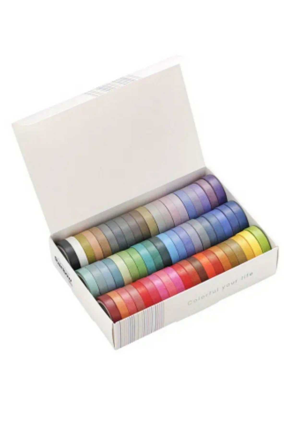 60 Adet Washi Bant Seti Renk Kartelası Gökkuşağı Renkleri Washi Tape Seti Kağıt Bant