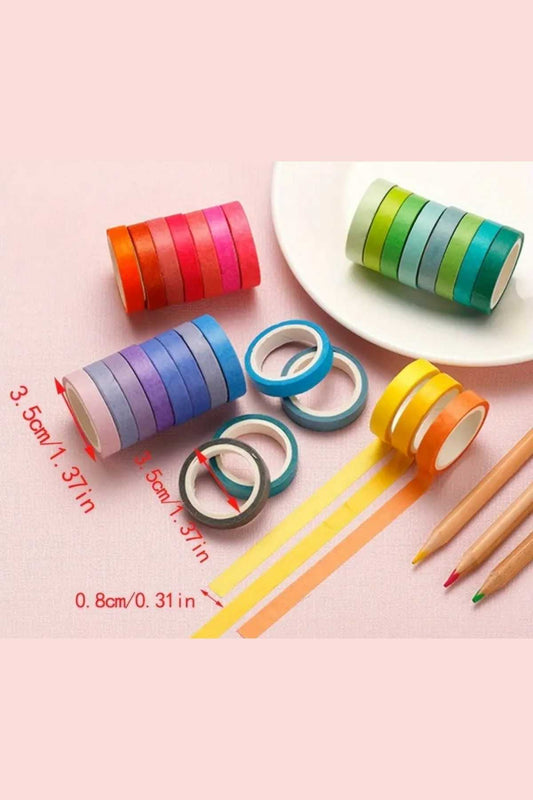 60 Adet Washi Bant Seti Renk Kartelası Gökkuşağı Renkleri Washi Tape Seti Kağıt Bant