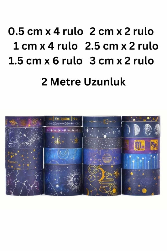 20 Adet Galaksi Washi Bant Seti Yaldızlı Kağıt Bant Özel Kutulu Uzay Washi Tape