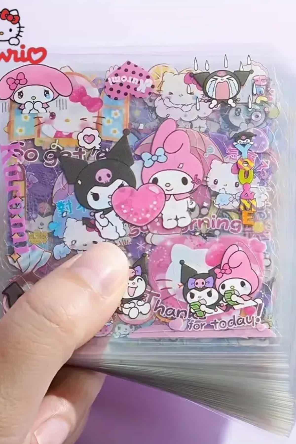 100 Sayfa 500 Adet Şeffaf Sanrio Sticker Seti Kuromi My Melody Cinnamaroll Pompom Purin Hello Kitty