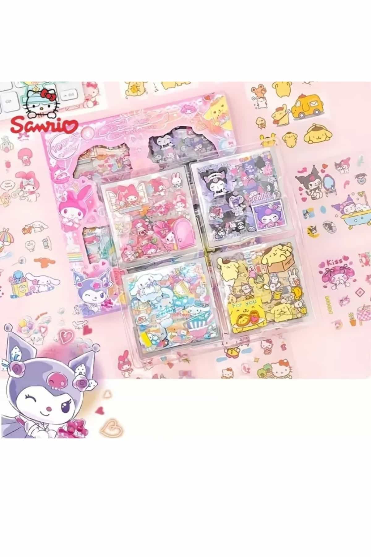 100 Sayfa 500 Adet Şeffaf Sanrio Sticker Seti Kuromi My Melody Cinnamaroll Pompom Purin Hello Kitty