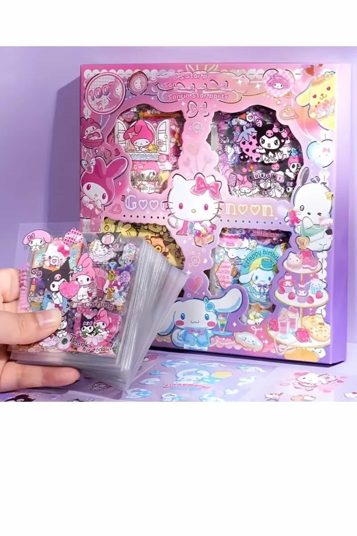 100 Sayfa 500 Adet Şeffaf Sanrio Sticker Seti Kuromi My Melody Cinnamaroll Pompom Purin Hello Kitty