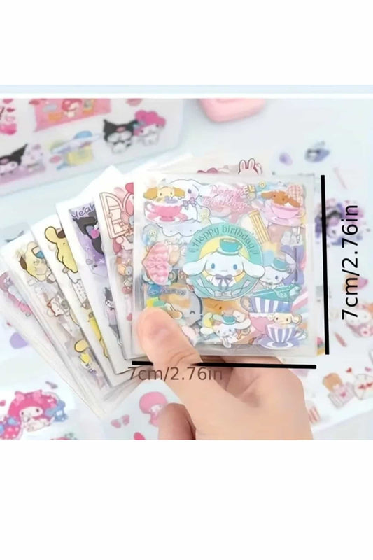 100 Sayfa 500 Adet Şeffaf Sanrio Sticker Seti Kuromi My Melody Cinnamaroll Pompom Purin Hello Kitty