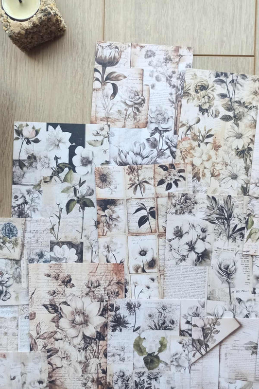 20 Adet Eskitme Vintage Çiçek Temalı Scrapbook Kağıt Seti Bullet Journal Dekupaj Kağıdı