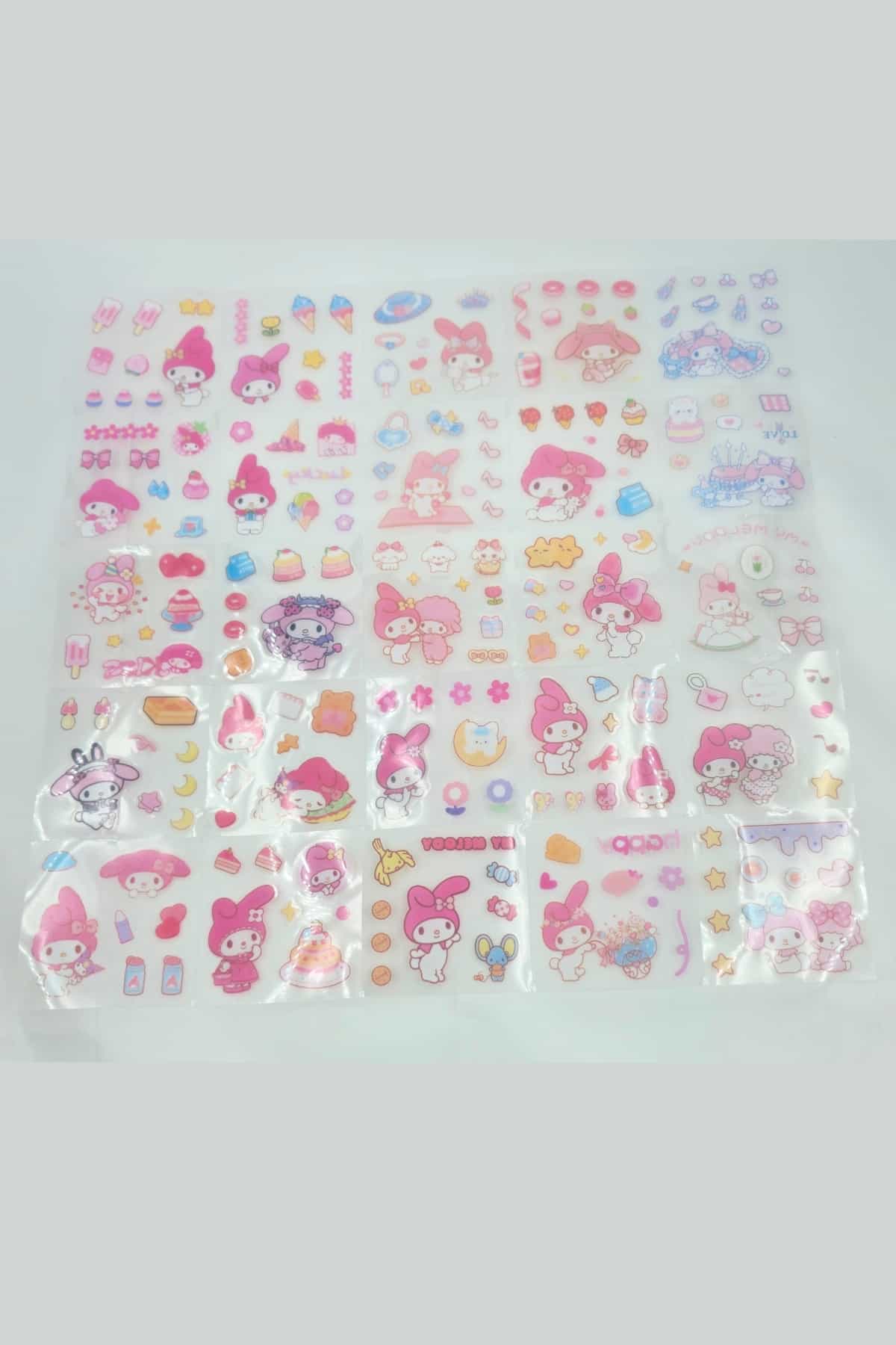 25 Sayfa 125 Adet Şeffaf Sticker Seti Sanrio Kuromi My Melody Hello Kitty PomPom Purin Cinnamaroll