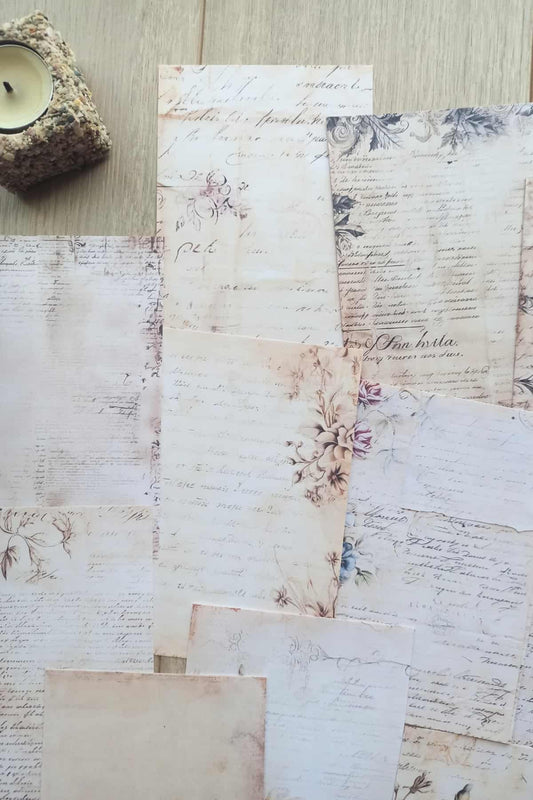 22 Adet Eskitme Vintage Yazı Temalı Scrapbook Kağıt Seti Bullet Journal Dekupaj Kağıdı