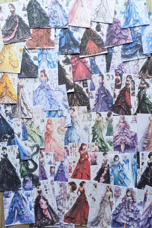62 Adet Scrapbook Prenses Elbise Temalı Scrapbook Kağıt Seti Bullet Journal Dekupaj Kağıdı