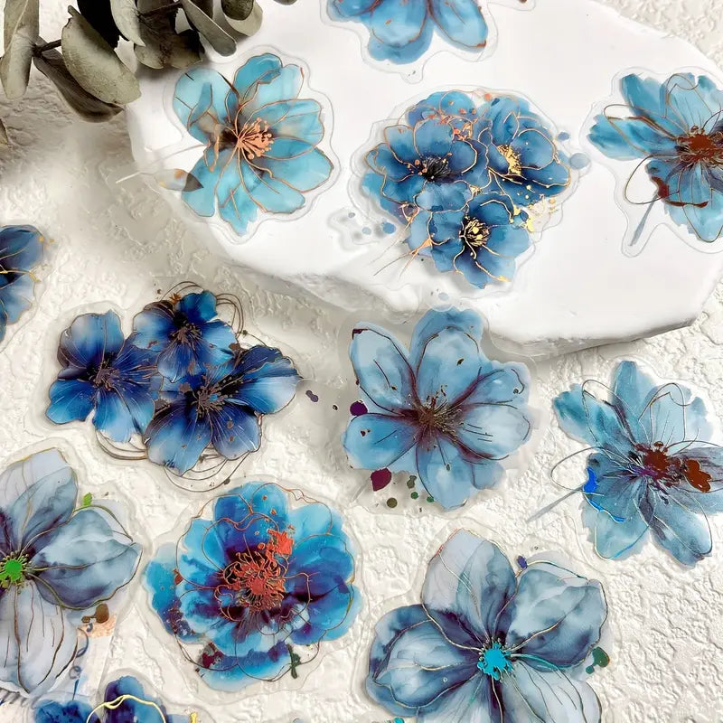 20 Adet Yaldızlı Şeffaf Çiçek Sticker Seti Bullet Journal Scrapbook Şeffaf Sticker Laptop Ajanda Planlayıcı