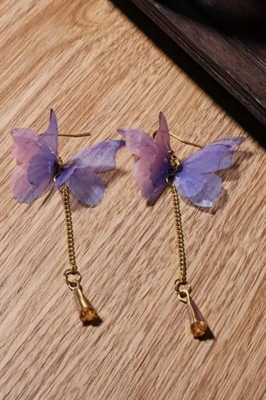 100 Adet Tül Kelebek Renkli Pembe Mor Süsleme Elbise Makyaj Küpe Şifon