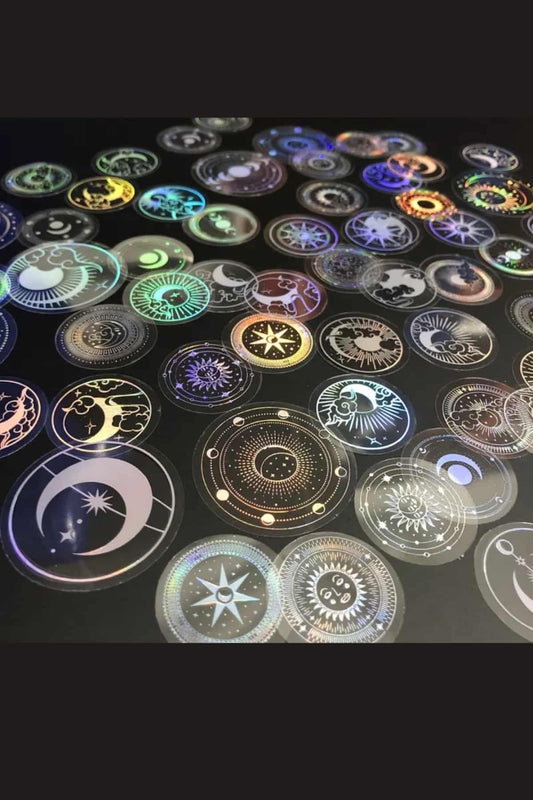 70 Adet Yuvarlak Astronomi Şeffaf Sticker Bullet Journal Scrapbook Laptop Ajanda Planlayıcı Gümüş