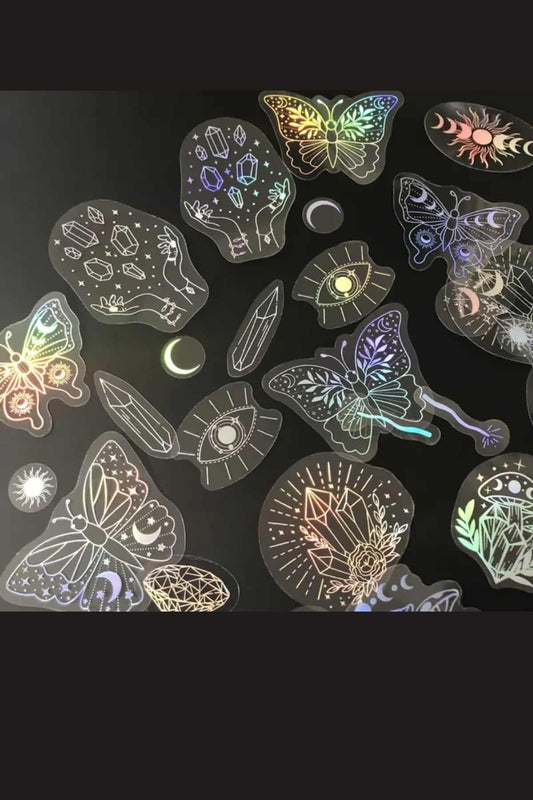 40 Adet Kelebek Şeffaf Sticker Bullet Journal Scrapbook Laptop Ajanda Planlayıcı Gümüş Celestial