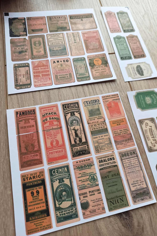 33 Adet 4 Parça Scrapbook Sticker Seti Bullet Journal Sticker Vintage Bilet Etiket Sticker