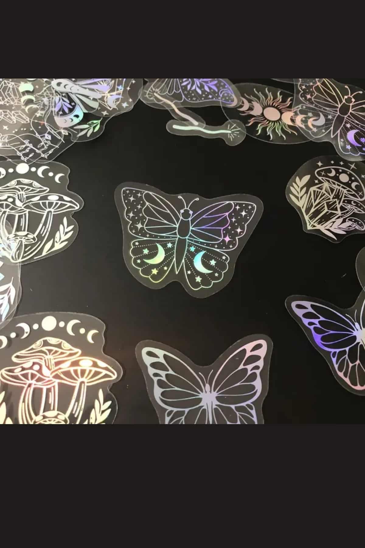 40 Adet Kelebek Şeffaf Sticker Bullet Journal Scrapbook Laptop Ajanda Planlayıcı Gümüş Celestial
