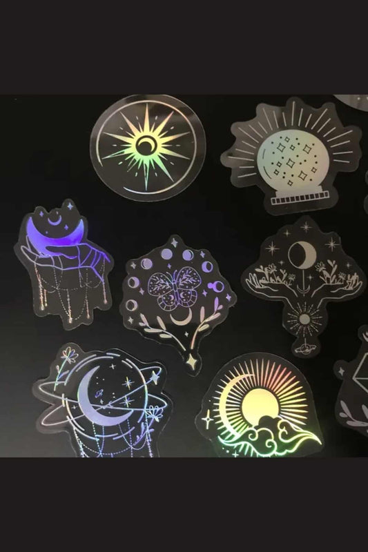 50 Adet Astronomi Şeffaf Sticker Bullet Journal Scrapbook Laptop Ajanda Planlayıcı Gümüş Lazer