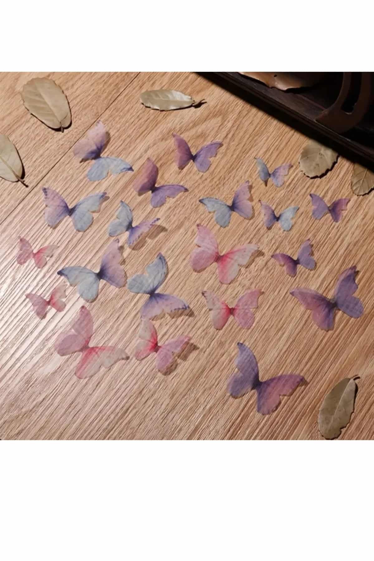 100 Adet Tül Kelebek Renkli Pembe Mor Süsleme Elbise Makyaj Küpe Şifon