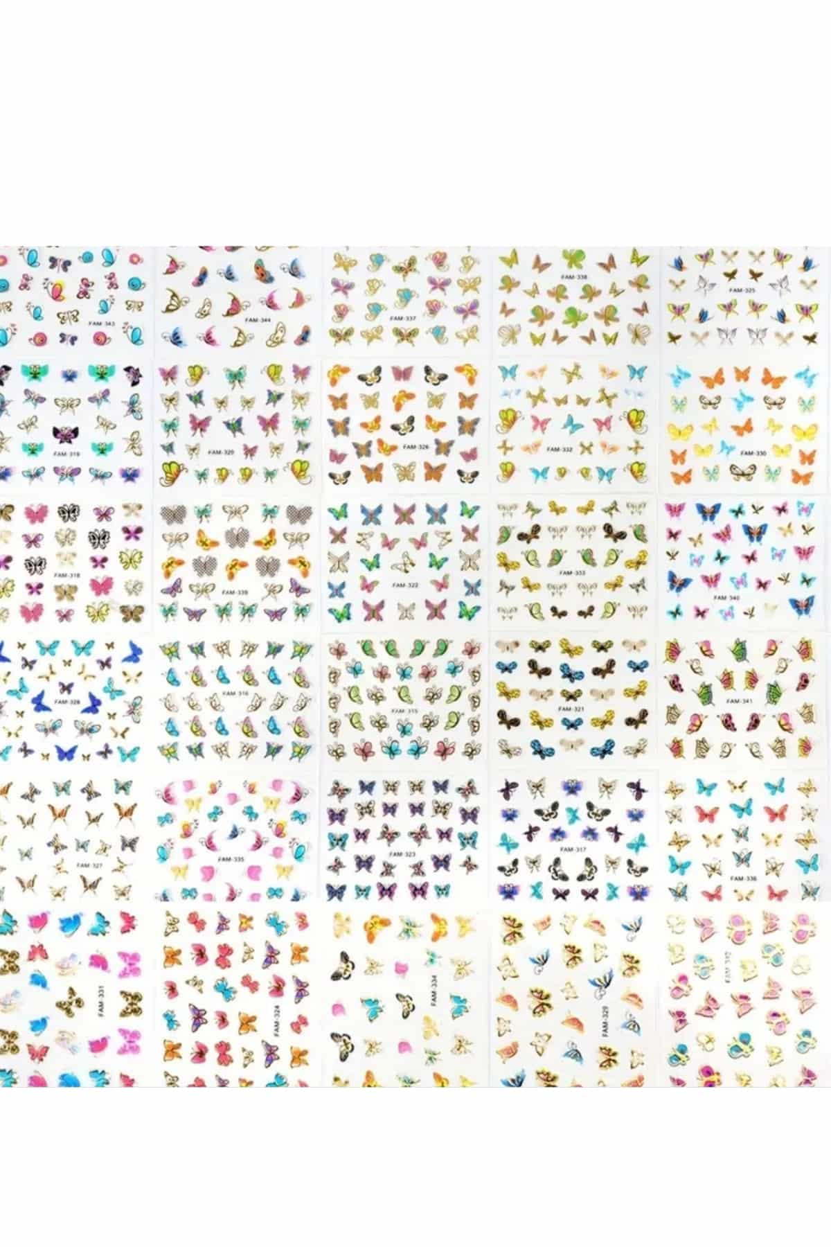 30 Sayfa Tırnak Sticker Kelebek Sticker 3D Tırnak Süsleme Mini Sticker
