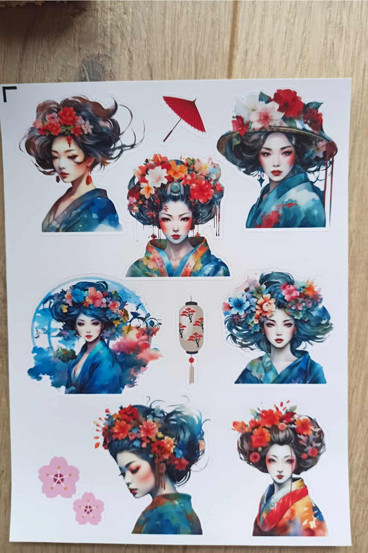 10 Adet Japon Sticker Bullet Journal Scrapbook Laptop Sticker Geisha Kadın