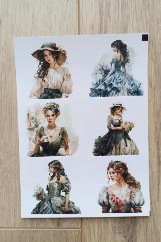 12 Adet Victorian Ladies Sticker Seti Bullet Journal Laptop Termos Scrapbook Vintage Kadın