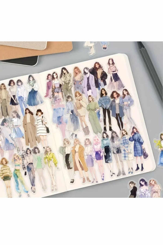 50 Adet Şeffaf Kız Sticker Seti Bullet Journal Scrapbook Şeffaf Sticker Laptop Ajanda Planlayıcı