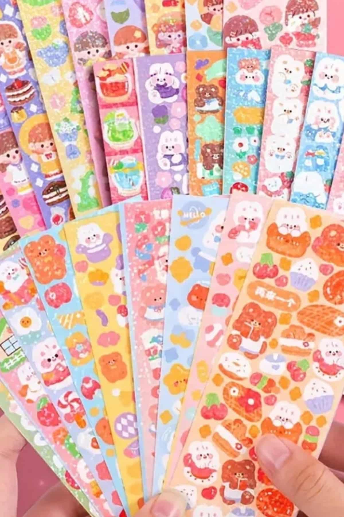 10 Sayfa Sevimli Holografik Sticker Renkli Sticker Parlak Mini Sticker