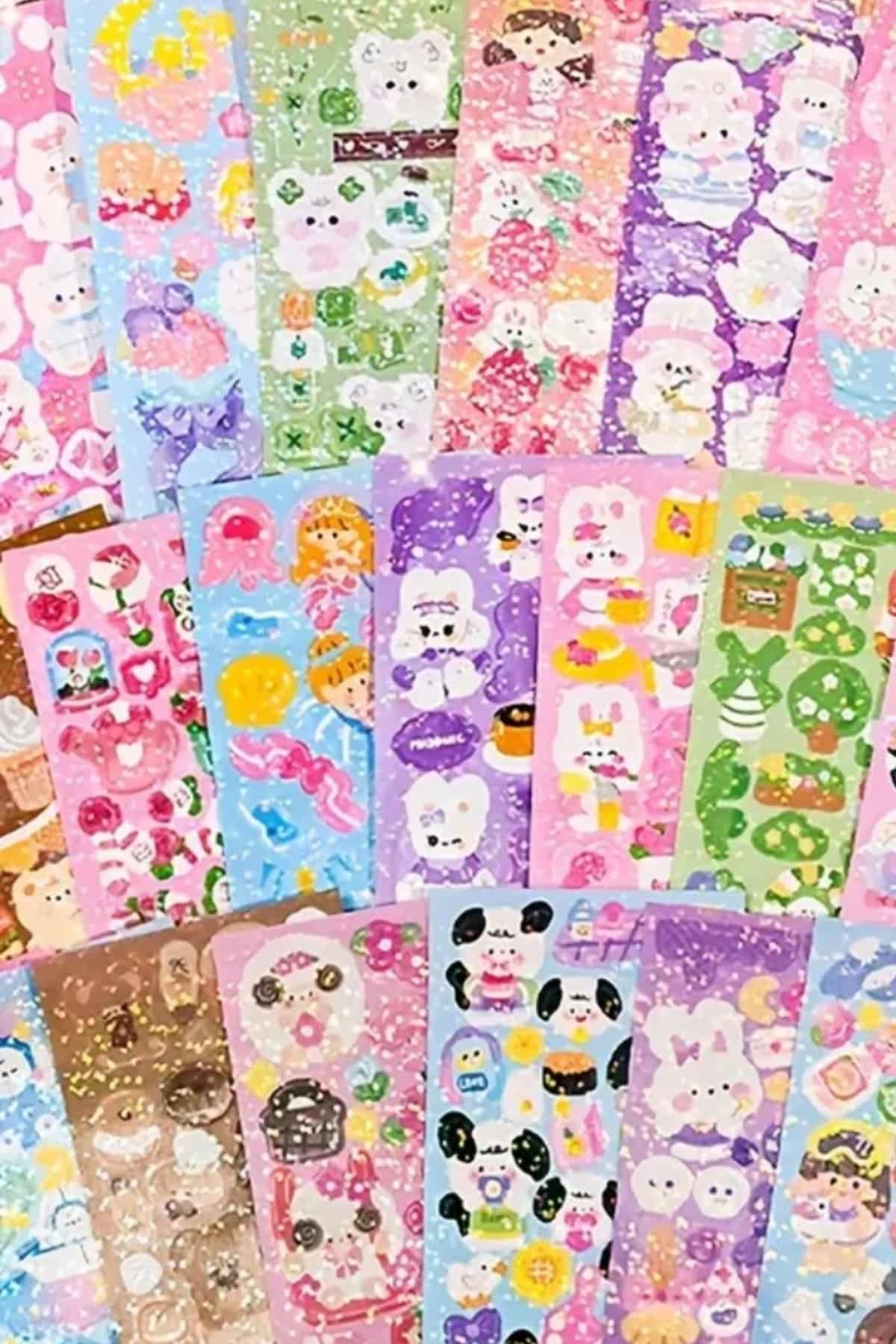 10 Sayfa Sevimli Holografik Sticker Renkli Sticker Parlak Mini Sticker