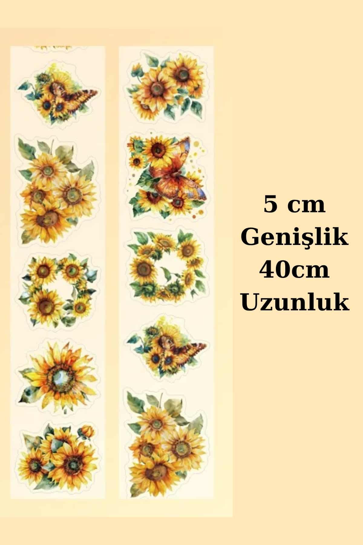 Pembe Şeffaf Çiçek Sticker Kesimli Bant Pet Tape Döngü 5x40cm Scrapbook Bullet Journal Ajanda Gül