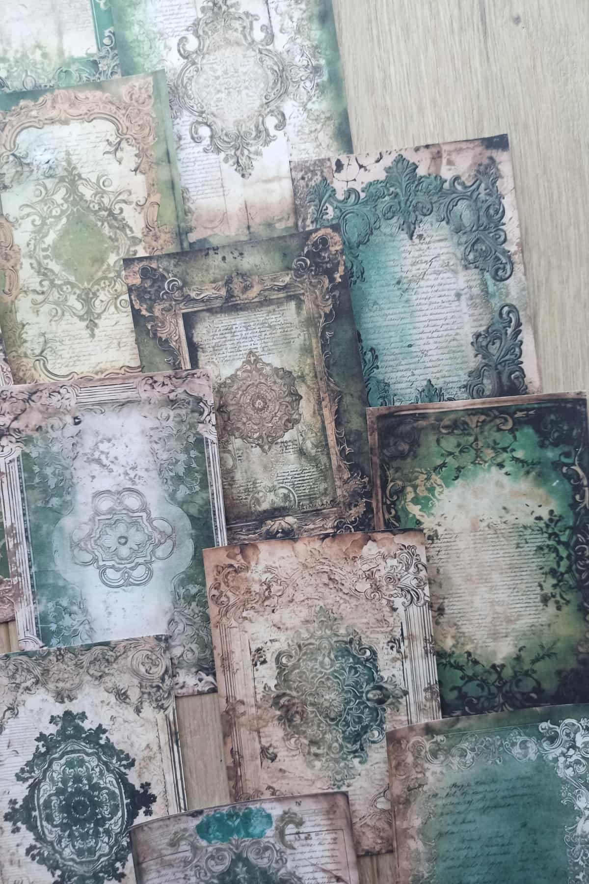 20 Adet Eskitme Vintage Yeşil Temalı Scrapbook Kağıt Seti Bullet Journal Dekupaj Kağıdı