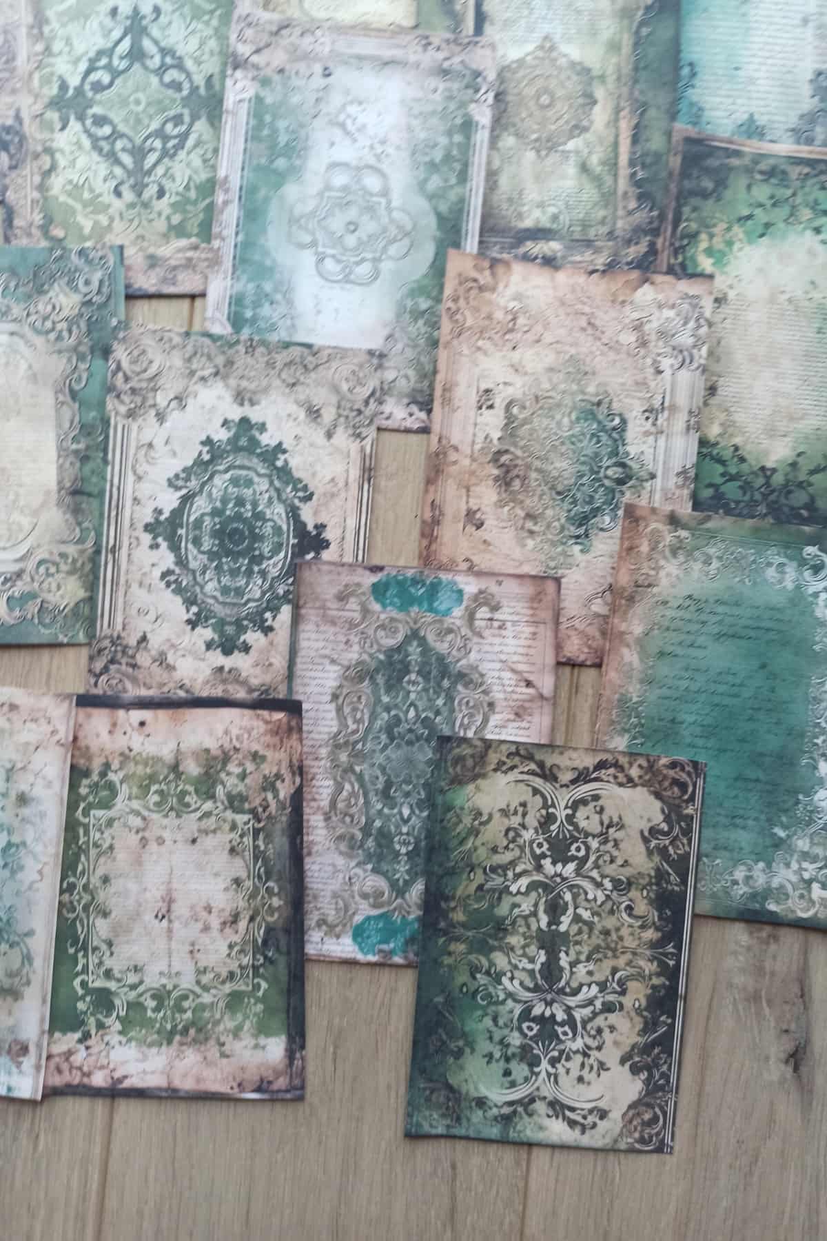 20 Adet Eskitme Vintage Yeşil Temalı Scrapbook Kağıt Seti Bullet Journal Dekupaj Kağıdı