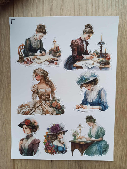 7 Adet Victorian Lady Sticker Bullet Journal Scrapbook Laptop Sticker Vintage Kadın