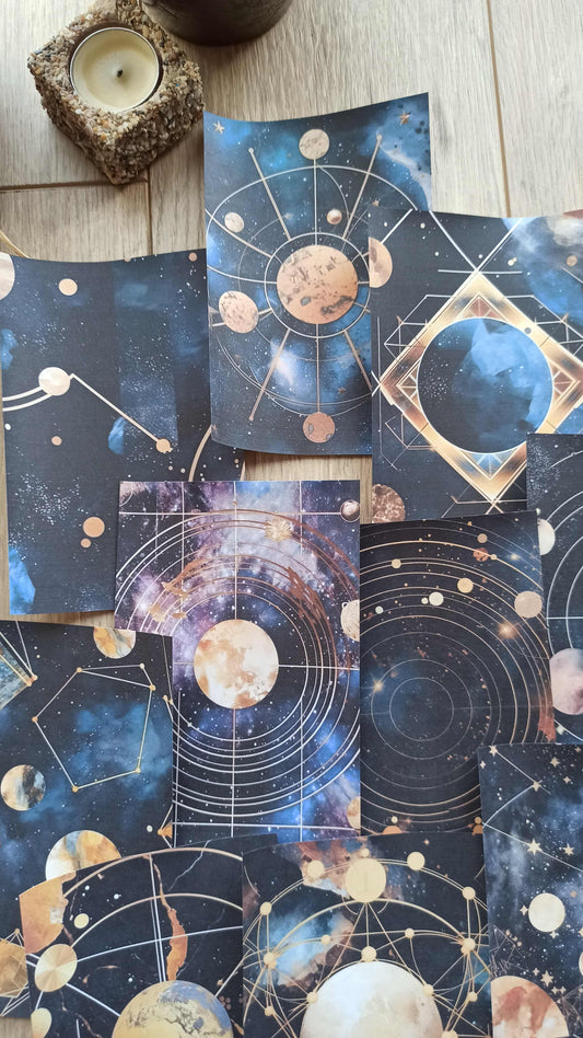 12 Adet Uzay Temalı Scrapbook Kağıt Seti Bullet Journal Dekupaj Kağıdı