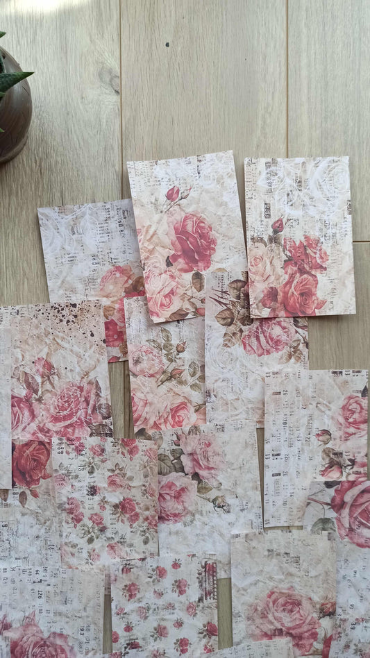 20 Adet Eskitme Vintage Gül Temalı Scrapbook Kağıt Seti Bullet Journal Dekupaj Kağıdı