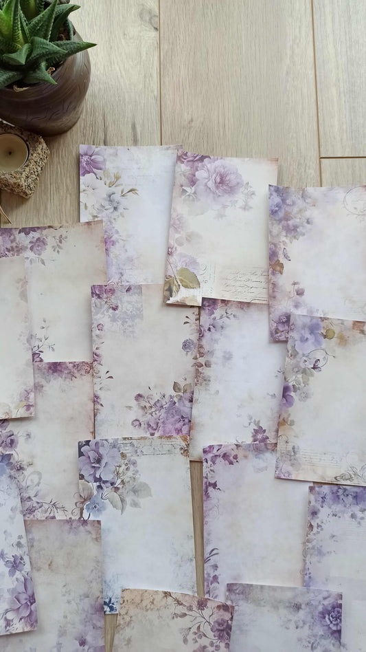 15 Adet Eskitme Vintage Lila Temalı Scrapbook Kağıt Seti Bullet Journal Dekupaj Kağıdı