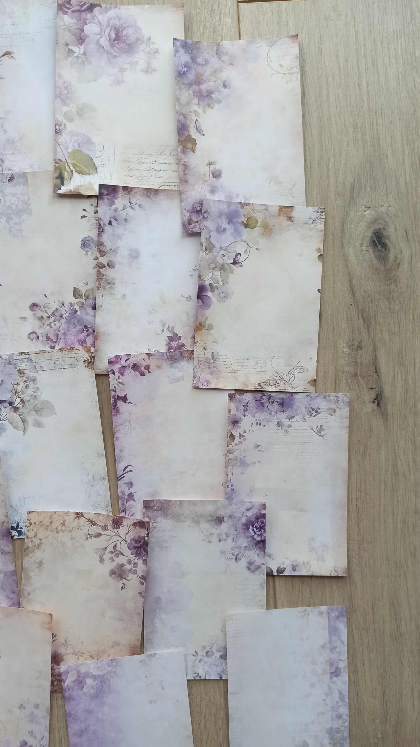 15 Adet Eskitme Vintage Lila Temalı Scrapbook Kağıt Seti Bullet Journal Dekupaj Kağıdı