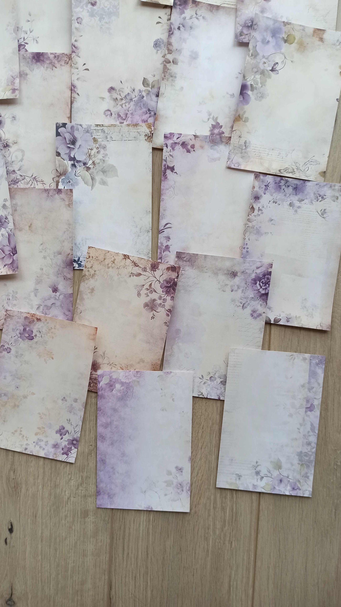 15 Adet Eskitme Vintage Lila Temalı Scrapbook Kağıt Seti Bullet Journal Dekupaj Kağıdı