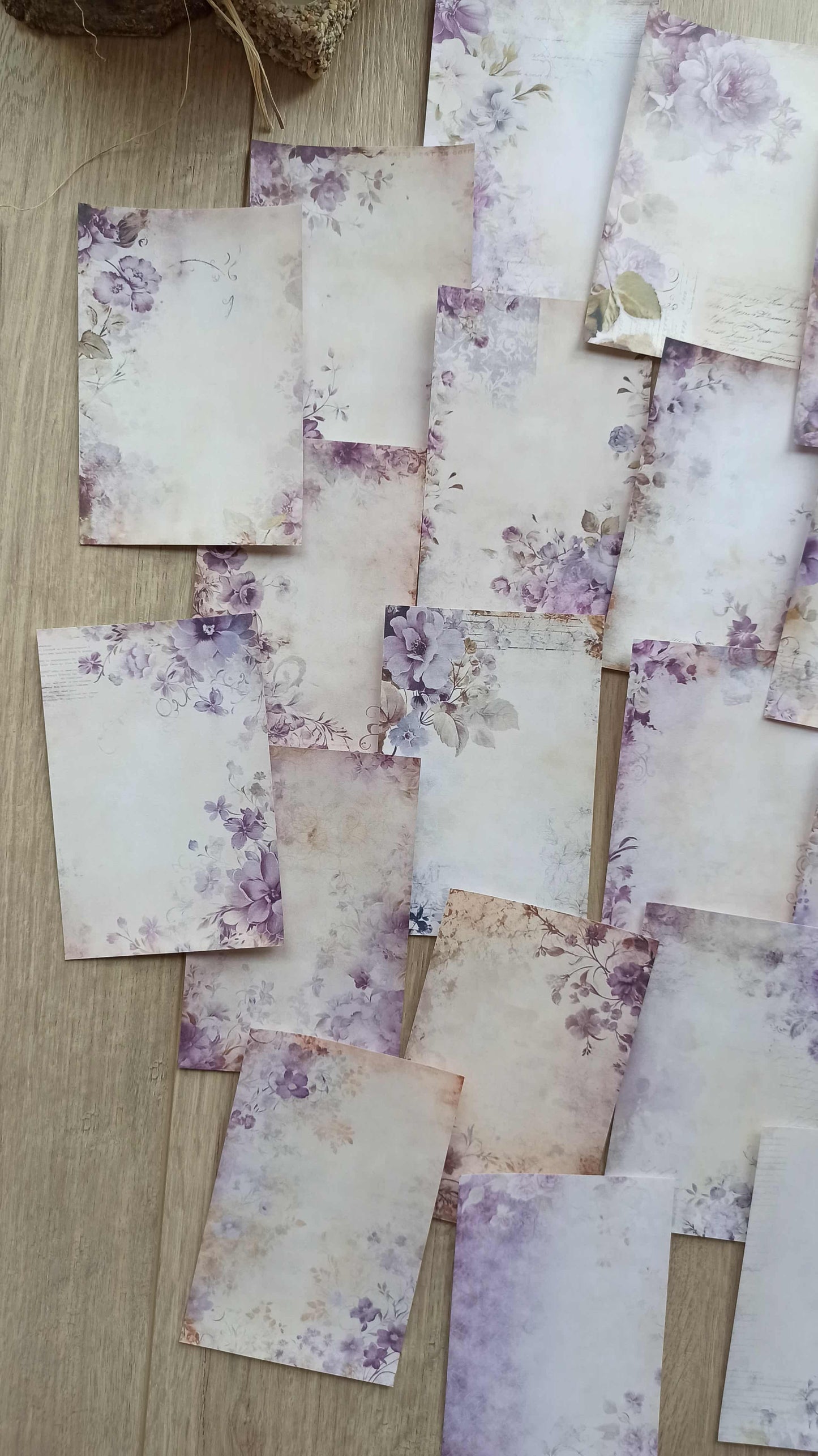 15 Adet Eskitme Vintage Lila Temalı Scrapbook Kağıt Seti Bullet Journal Dekupaj Kağıdı
