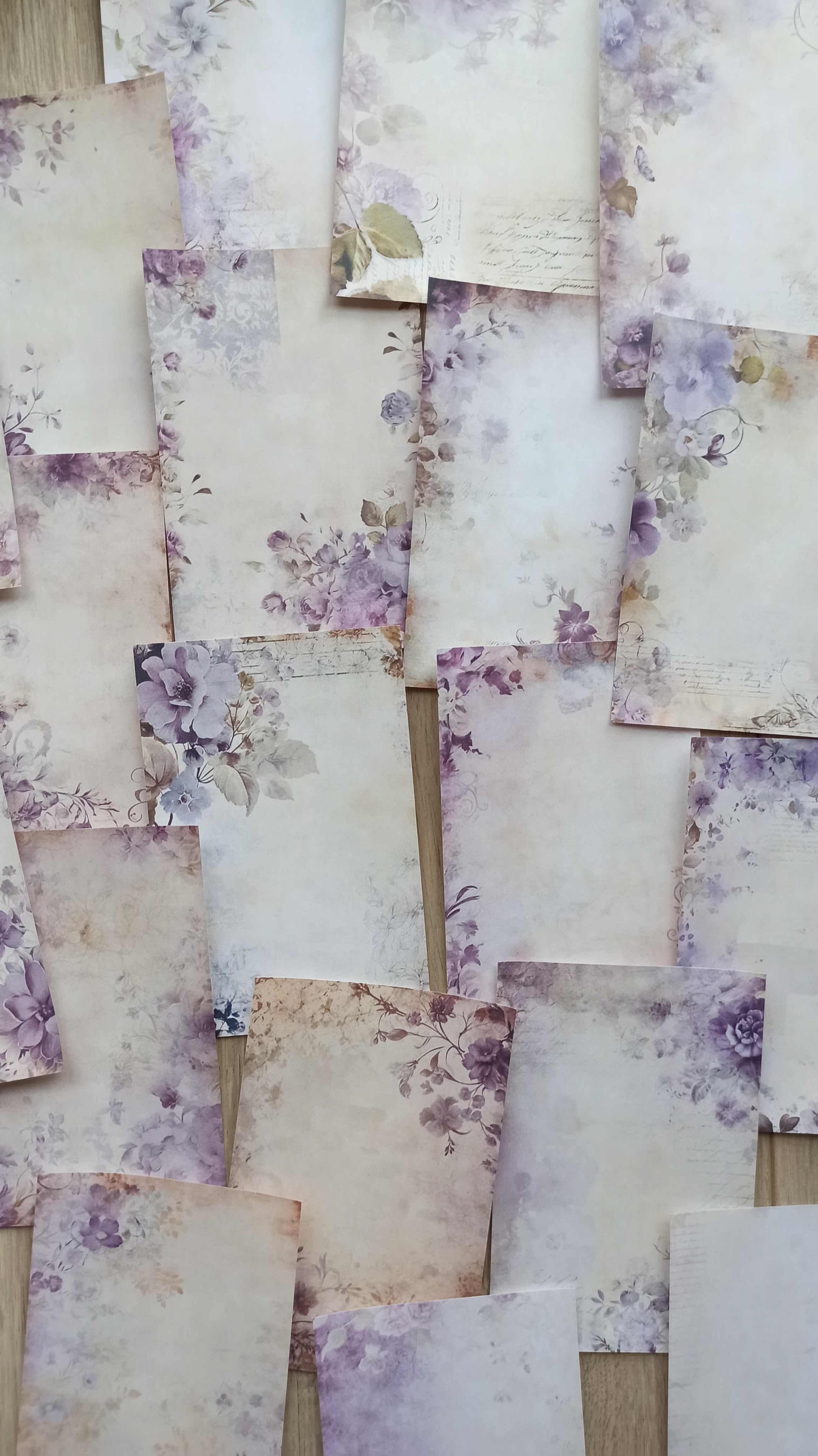 15 Adet Eskitme Vintage Lila Temalı Scrapbook Kağıt Seti Bullet Journal Dekupaj Kağıdı