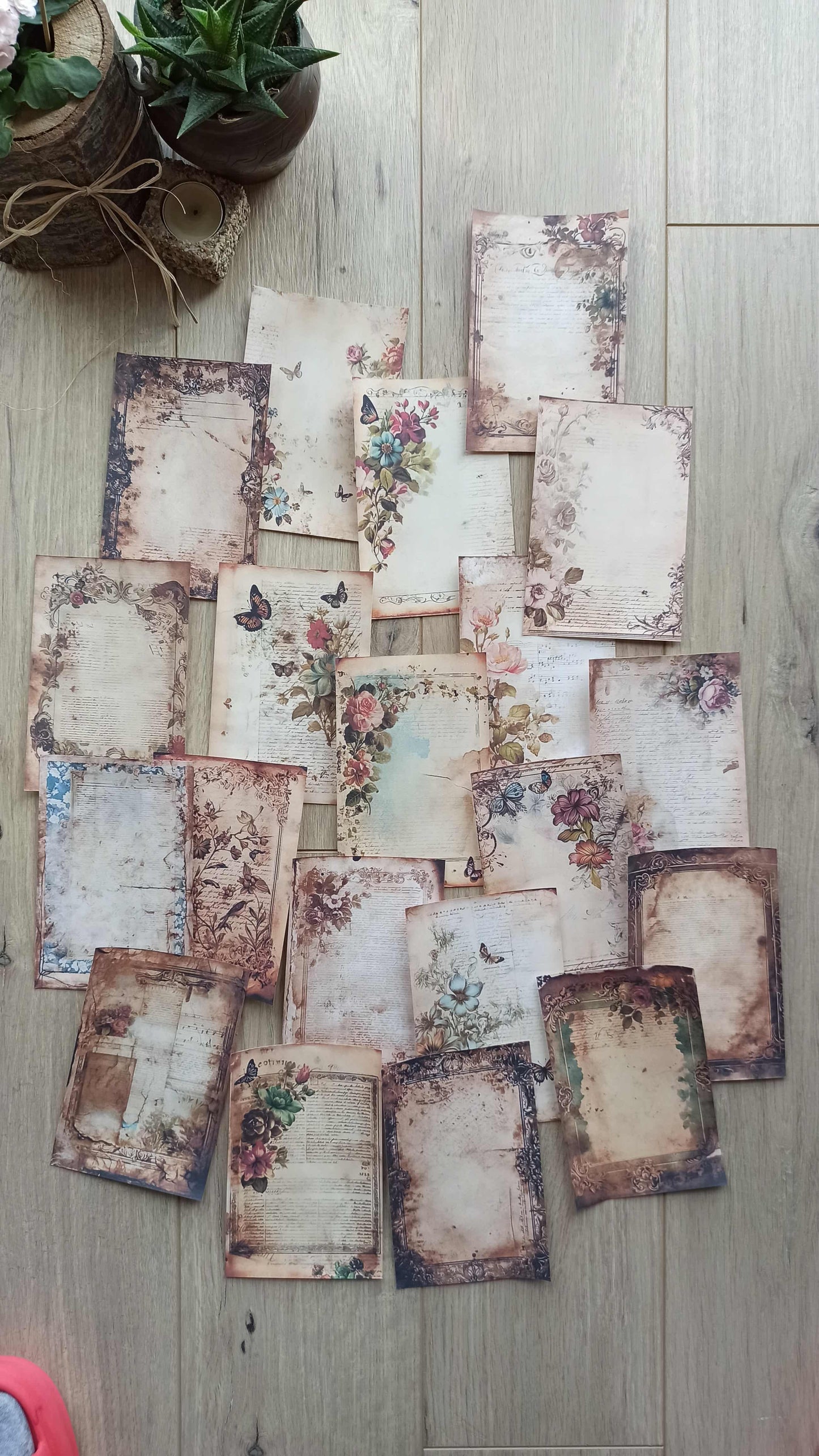 20 Adet Eskitme Vintage Temalı Scrapbook Kağıt Seti Bullet Journal Dekupaj Kağıdı