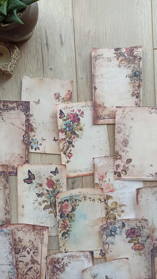 20 Adet Eskitme Vintage Temalı Scrapbook Kağıt Seti Bullet Journal Dekupaj Kağıdı