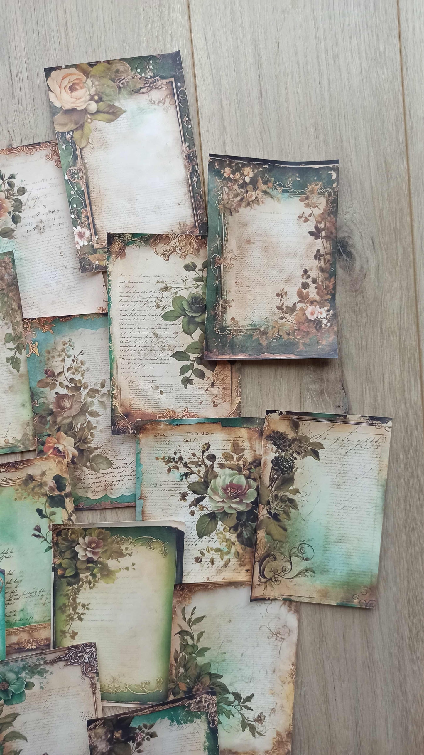 20 Adet Eskitme Vintage Yeşil Temalı Scrapbook Kağıt Seti Bullet Journal Dekupaj Kağıdı