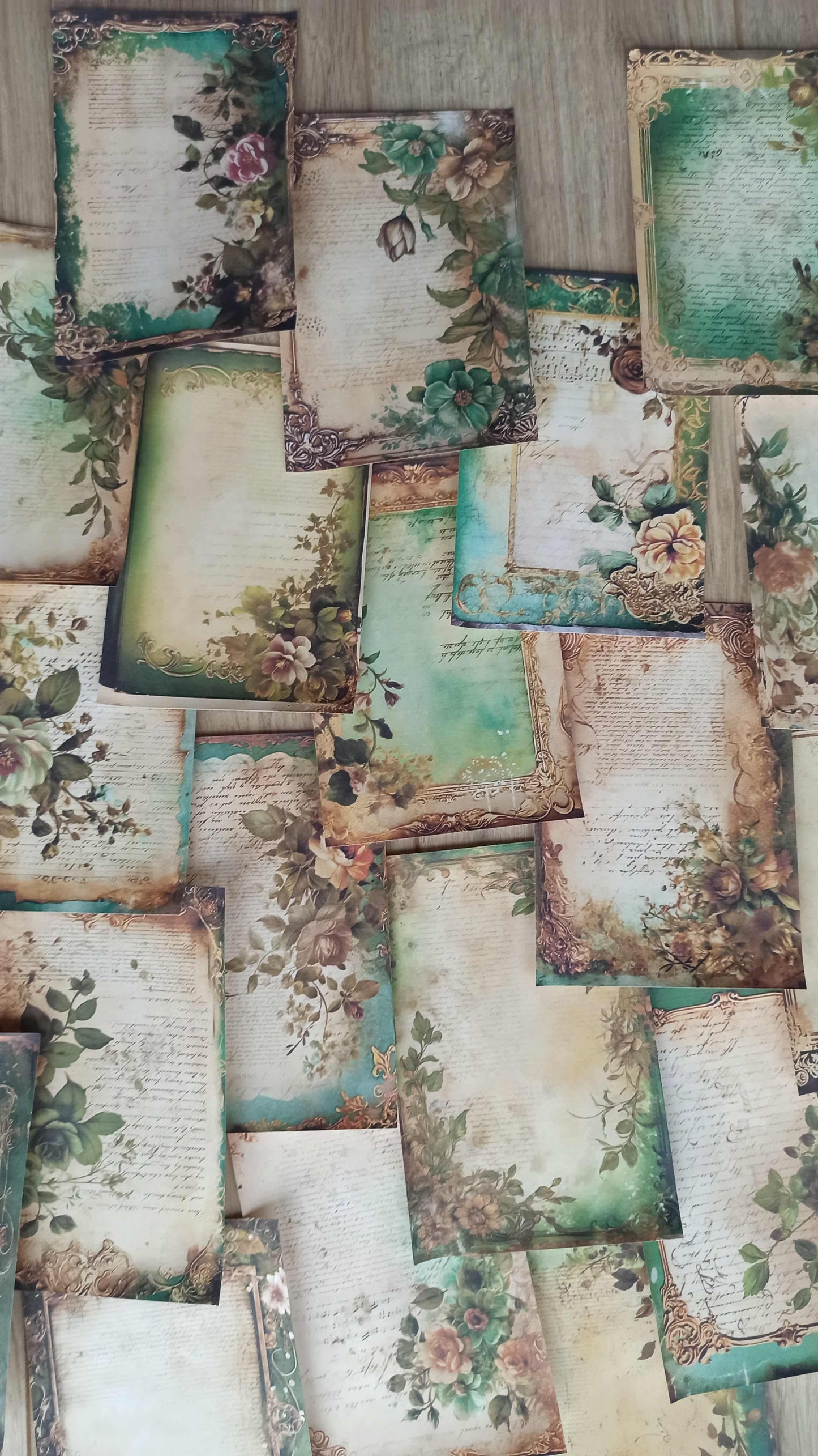 20 Adet Eskitme Vintage Yeşil Temalı Scrapbook Kağıt Seti Bullet Journal Dekupaj Kağıdı